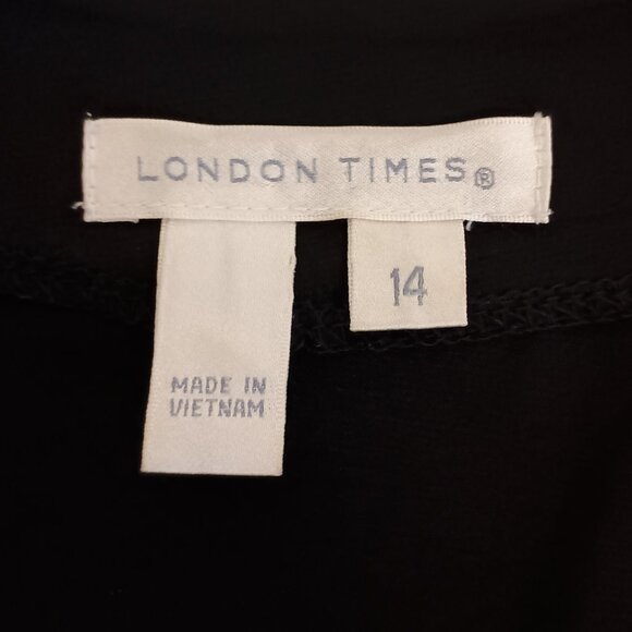 London Times Women’s Black Ruffle V-Neck Collar Dress Size 14 - Picture 8 of 15